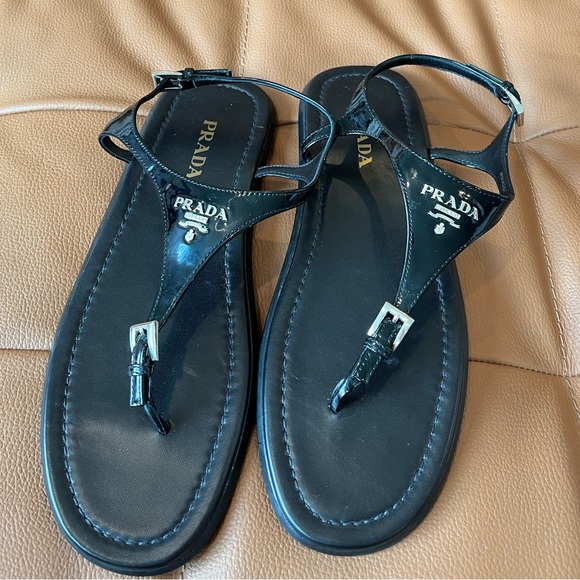Prada Black Leather Sandals - Picture 1 of 10